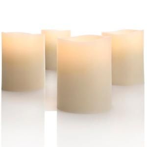 Set of 4 Nate Berkus 3 Candles with Remote Ivory New