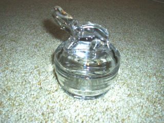 Vintage Clear Glass Powder Jar with Elephant Topped Lid Very Nice 