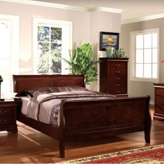 Solid Wood Louis Philippe II Dark Cherry Finish Bed Frame Set