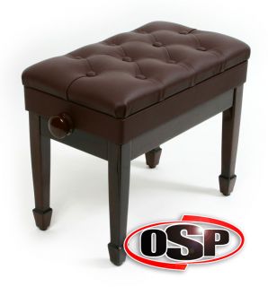 OSP Piano Bench Walnut Leather w Music Compartment