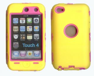Best Protection Case / Cover for iPOD TOUCH 4 YELLOW / HOT PINK Free 