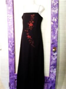 Long Black Rose Embroidered Dress Evening Gown Arianna by Rachel Kaye 