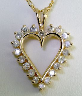 Gorgeous 1 15ct 20 Round Diamond 14k Yellow Gold Heart Pendant Figaro 