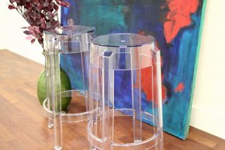 Modern Charles Ghost Acrylic Lucite Counter Stool Clear Transparent 26 