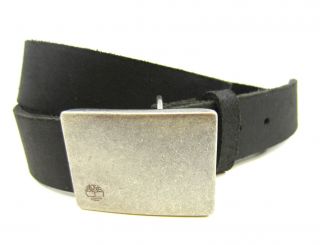   Black Distressed Leather Belt w Plaque Buckle Etched Logo