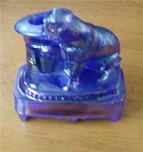 Vintage Belmont Cobalt Blue Iridescent Toothpick Holder Bulldog Top 