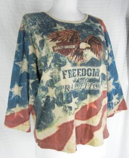 Harley Davidson Patriotic American Flag Graphic Tee Shirt Top XL Eagle 