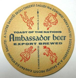 Ambassador Beer Coaster Cheers Krueger New Jersey Men