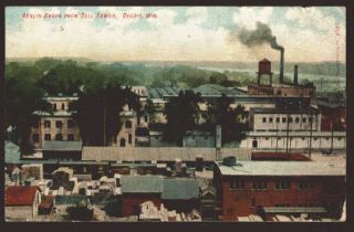 WISCONSIN Beloit Stores visible from Bell Tower 1908 WI postcard