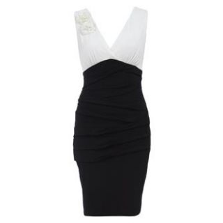 New Valerie Bertinelli Cream Black Stretchy Corsage Dress Size 10 12 