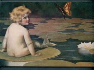 Bessie Pease Gutmann Mermaid Art on Board Lily Pad
