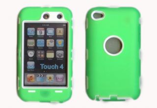 Best Protection Case Cover for iPod Touch 4 Green White Free Stylus 