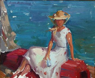 OVANES BERBERIAN LISTED CALIFORNIA WOMAN IN A HAT BY THE SEA