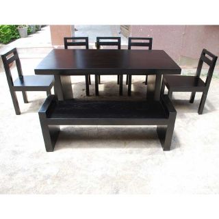   Wood Black Dining Table 5 Chairs Set Furniture with Bench New