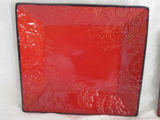 VALERIE BERTINELLI BY ROSCHER PAISLEY RED LACE SET OF 6 DINNER PLATES 