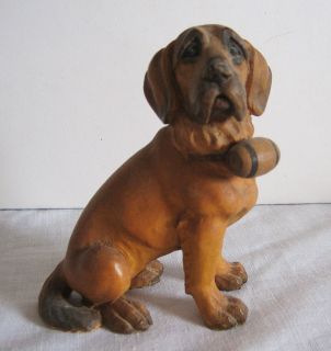 Vintage Anri Carved Wood St. Bernard Dog Figurine