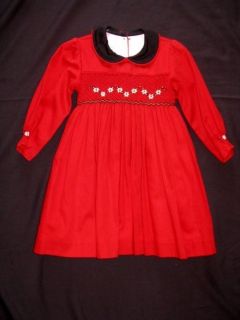 Boutique WillBeth Willbeth 12 M MO Girl Smocked Red Black Daisy Dress 