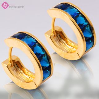 Blue Sapphire Yellow Gold GP Earings Hoop Earrings