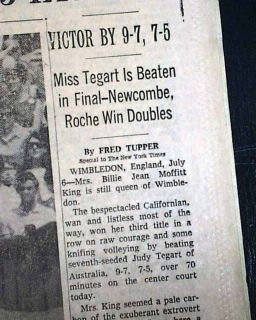 Billie Jean King Wins Womens Singles Wimbledon Tennis Title 1968 Old 
