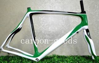 Full Carbon White Green Frame Road Bike Frameset Bicycle Frame Fork 52 
