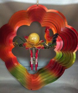 Wind Spinner Chimes 3 D Rooster Flower Awesome 84001