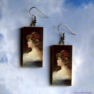 ROSE Pin Up GIRL Altered art Angelo Asti Altered Art Earrings