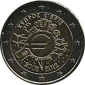 2012 CYPRUS 2 EURO COMMEMORATIVE 10TH ANNIVERSARY OF EURO COIN