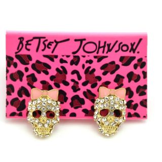 Original Betsey Johnson Bow Crystal Skull Earrings JB26