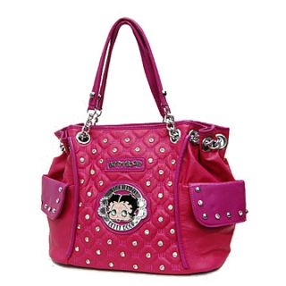 Betty Boop Signature Quilted Studs Side Pockets Hobo Handbag Purse 