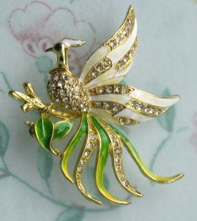Vintage Style Enamel Crystals Exotic Bird Brooch Pin