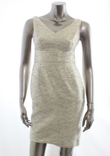 Jones New York NEW Beige Womens V Neck Gold Empire Waist Dress Size 2P 