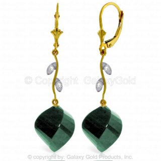 Natural Emerald Gemstones Diamonds Lever Back Dangles 14k Solid Gold 