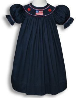 Girl Patriotic US Flag Smocked Bishop Dress 5 yrs 16745