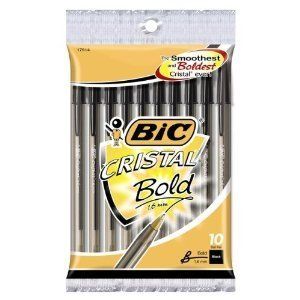 BIC Cristal Bold Pen Pack Black Ink 10 Ct Medium Ball Point Free SHIP 