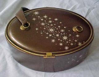 Vintage Bienen Davis Oval Leather Starburst Decor Box Purse Bag Brass 