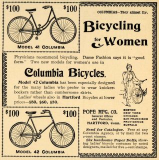 1895 Ad Women Bicycles Columbia Models Pope Hartford Original 