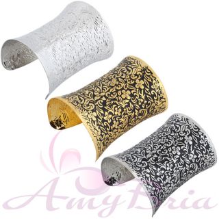   Gold Black Tone Flower Cuff Bracelet Jewelry Charm New S1