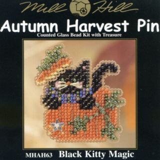 Black Kitty Magic Beaded Halloween Kit Mill Hill 2004 Autumn Harvest 