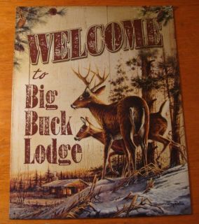    Artwork Rustic Cabin BIG BUCK LODGE DEER Hunter Hunting Sign NEW