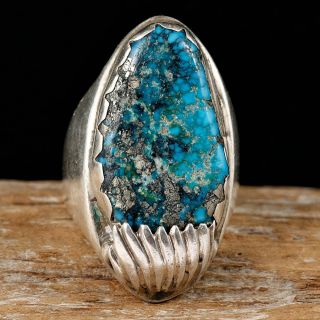 Big Daddy Chiefs Ring Navajo Sterling Silver Turquoise 11 Old Pawn 