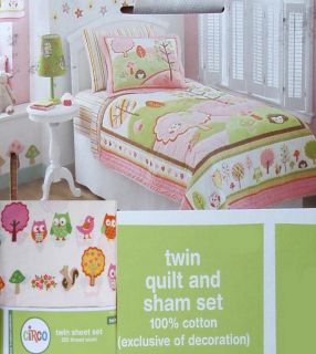 Love and Nature Owls Birds Twin Quilt Sheets Sham Stickers 6pc Bedding 