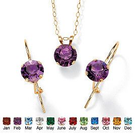   Amethyst Birthstone Necklace Pendant Chain and Earring Set
