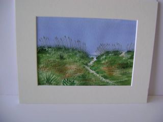 Original Watercolor Painting Path to Ocean at Folly Beach Matted Sea 