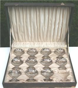 Sterling Silver Overlay Glass Sherbets Original Case
