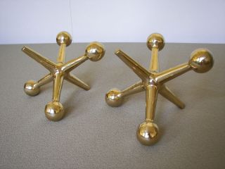 George Nelson Bill Curry Style Mid Century Jax Book Ends Solid Brass 