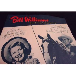 1955 Menu Bill Williams Restaurant Houston Texas Gene Autry & Annie 