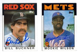 1986 Topps Mookie Wilson 315 Mets Bill Buckner 443 Redsox Signed Card 