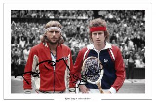 Bjorn Borg and John McEnroe Wimbledon Tennis Autograph Signed Print 