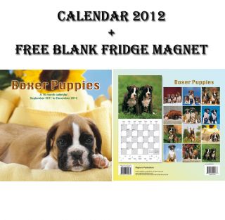 BOXER PUPPIES DOGS 16 MONTH CALENDAR 2012 + FREE FRIDGE MAGNET