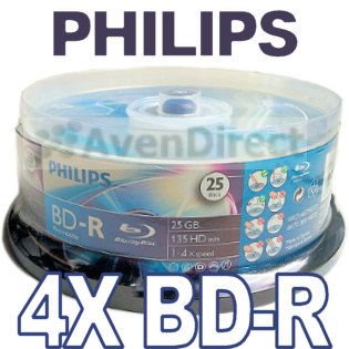  Blank Philips 4X Logo 25GB 135 HD MIN Blu Ray BD R Single Layer Disc 